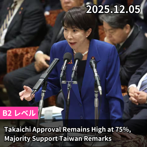 Takaichi Approval Remains High at 75%, Majority Support Taiwan Remarks